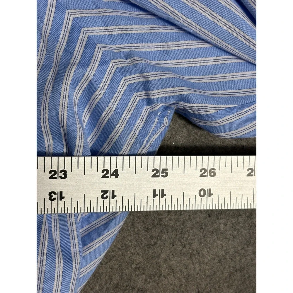 Paul Fredrick Mens 16.5 35‎ Blue  Striped Cotton Dobby Dress Shirt French Cuff